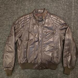 Genuine Leather. Vintage Brown leather bomber jacket. Fits Mens S/M